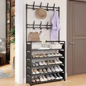 MultiLayer Shoe Rack Coat Storage Doorway Shelf DIY Clothes Hanger Clothing Drying Home Dorm Balcony Hall Furniture 240508