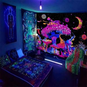 Ornaments 1pcFluorescent colored mushroom tapestry, ultraviolet black light natural plant forest moon flower mysterious night sky tapestry