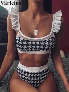 Swimwear femminile Sexy New Plaid Ruffled Female Swimsuit High Bikini Donne da bagno Bikini Set Bikini Bikini Swiming Swim Lady V1714 WX