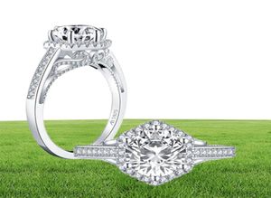 Ainuoshi Luxus 925 Sterling Silber 2CT Round Cut Halo Ring Engagement Simuliertes Diamant Hochzeit Geometrisch Silberring Schmuck Y201623024