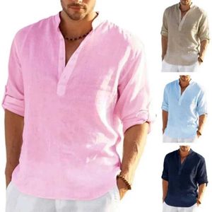 Camicie casual maschile da uomo a maniche lunghe camicia traspirante in cotone in cotone in cotone top-shirtl2405