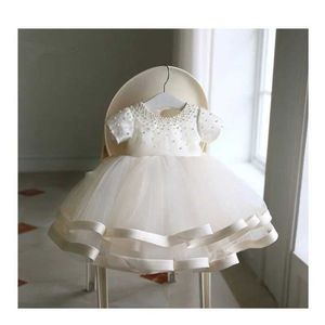 Dopklänningar Nyfödd baby shower klänning firar första födelsedagen pärlstav tyllparty boll flicka q240507
