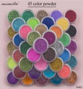 45 PCSset Sugar Unhas Glitter Power Manicure Manicure Decoração de arte Fina acrílica em pó de pigmento cromo Diy Nails Salon 230G7300478