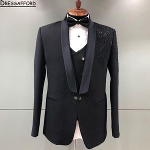 Pearle nere perline blazer uomini si adattano al banchetto di moda 2 pezzi pantaloni pantaloni pantaloni