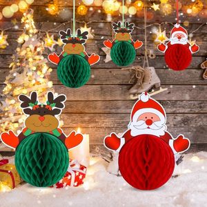 Decorações de Natal Honeycomb chapéu de papel pendurado decoração de pingente de árvore para casa para festa de Natal em casa