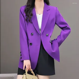 Kvinnors kostymer avancerad kostym Jacka Kvinnor Double-breasted Mid-Längd Slim-Fit Outwear Korean Style Stor storlek Fast Solid Color Kvinnor 2024