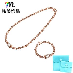 Pendant Necklaces T-style U-shaped horseshoe bamboo joint full diamond bracelet necklace with personalized and fashionable Cuban neutral Q240507