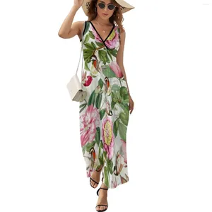 Casual Dresses UtART - Vintage Peonies Spring Flower Pattern White Sleeveless Dress Summer Korean Women Luxury Woman Evening