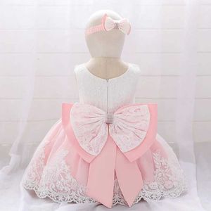 Christening dresses Babys 1st Birthday Wedding Party Dress Big Bow Lace Baby Summer Clothing Q240507