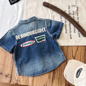 DD Style Kids letter embroidery denim shirt boys designer clothes fashion children lapel short sleeve soft cowboy shirts Z8013