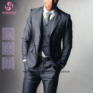 Garnitury męskie moda szarych szczupły dopasowanie dla mężczyzn 3 -częściowe spodnie Zestaw formalnych stajennych przyjęcie ślubne notat