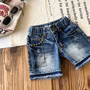 Desenho animado de desenho animado jeans shorts jeans moda garotas rebite bolso tassel jeans calça meia verão infantil shorts de cowboy casual z8010