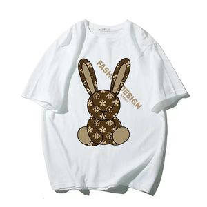 3-14y Children Size Brand Rabbit Cotton 100% Mens Shirt Pure Color Women T Shirts Round Collar Short-Sleeve Man T-shirt Top Tees 240506