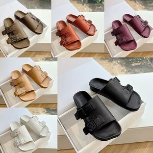 2024 designer luxury Vintage round-toe sandals womens mens genuine Leather Black/white/brown/red carved design sandal ladys buckle heels Hollow flat shoes sizes 35-44