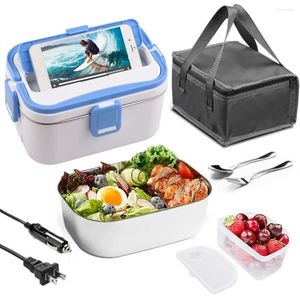 Servis 1.8L Värme Lunch Box 60W Dual Strömförsörjningsgränssnitt Rostfritt stålfoder Elektrisk isolering med skedgaffel