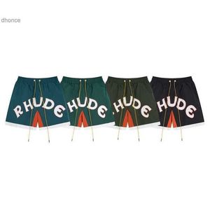 Men's and Women's Trends Designer Fashion Trendy Rhude Letter Color Blocking Casual Sports Mesh Shorts for Men Women High Street Elastic Beach Pants