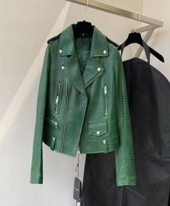 Women039s Leder Faux Kurzlänge Mantel Spring Frauen 2021 Mode grüne Farbe Echtes Jacke Krokodiltextur hohe Qualität 8708539