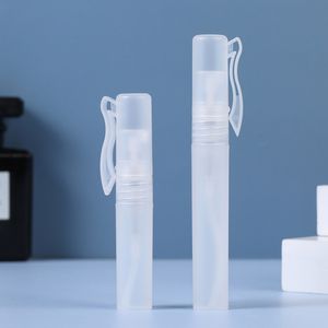 5ml 8ml 10ml mini plastik kalem boyutu parfüm sprey şişesi klipsli plastik buzlu atomizer flakonlar örnek tüp