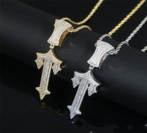 Pendanthalsband Hip Hop Full asfalterad isad Bling 5A Cubic Zirconia Letter Charms CZ Cross Sword Charm Necklace For Men Boy Rock1836859