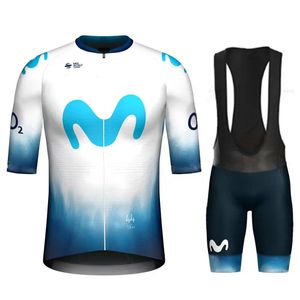 TDF Movistar Team Cycling Jersey Set Short Sleeve Blue Clothing Road Bike Shirts Suit Bicycle Bib Shorts MTB Maillot Ropa 240508