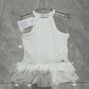 2024 Designer Knit Sleeveless White Colour Tops for Women Solid Womens Round neck Vest Tank