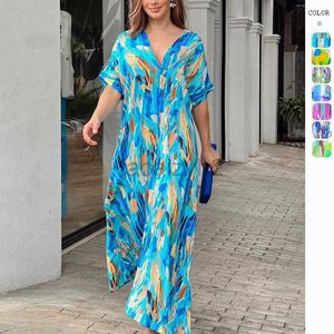 Vestidos casuais vestido de grife de designer verão novo na história alta moda estampa estilo deslocamento de manga curta vestido longo feminino vestido de tamanho grande