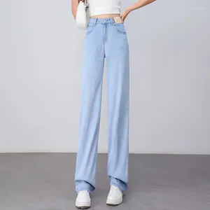 Kvinnors jeans 2024 Kvinnor Summer Thin Wide Leg High midja Tall raka mode Casual Pants