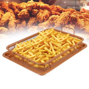 Grills Baking Tray Nonstick Chips Basket Kitchen Tools Grill Crispy Mesh Oil Frying Baking Pan Stainless Steel For Oven Air Fryer BBQ