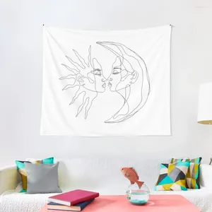 Taquestres Sun e Moon Line Art Tapestry Decorações da sala estética Decoração de casa Estilo coreano