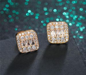 Золотые серебристые цвета заморожены CZ Premium Diamond Cluster Cluster Циркония Серьги с задней шпилькой для мужчин Hip Hop Jewelry7809250