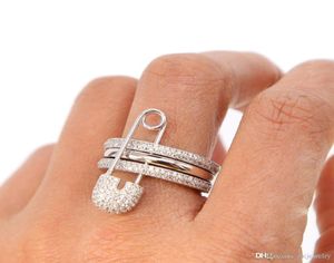 2019 Fashionable three finger rings with pins stack design safety pin designer unique fine elegant women jewelry punk stack ring1454083