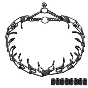 Metal Dog Training Tripper Collar Abnehmbare schwarze Haustierkette Verstellbares Edelstahl -Spike -Halskette mit Komfort Gummispitze 240508