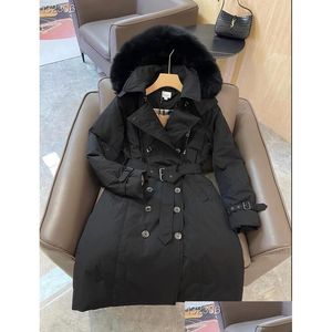 Kadınlar Aşağı Parkas Yeni Kadınlar İngiltere Bretish Style Kış Sıcak Paltolar/Mükemmel Kaliteli Beyaz Kaz Uzun Ceket/Kalınlık Palto B1323 Dhkgo