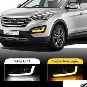 DayTime Runnung Lights LED Running Light för Hyundai Santa Fe IX45 2013 2014 Biltillbehör Vattentät 12V DRL FOG LAMP -dekoration Dr OT8RA