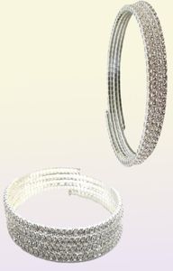 110 Rows Elegant Small Crystal Rhinestone Bangle Bracelet Silver Plated Arm Jewelry Spiral Arm Bracelet for Women4956827