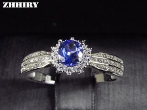 Cluster Rings Zhhiry Natural Blue Tanzanite Ring äkta solid 925 Sterling Silver Real Gemstone For Women Fine Jewelry4011163