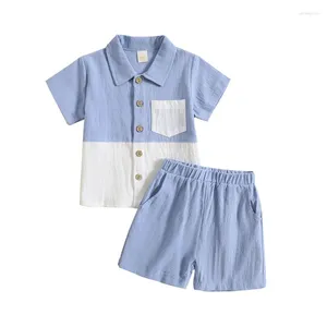 Set di abbigliamento Summer Boy Cotton Linen Cash Cash's Wear Baby Boys Contrast Colors Shorts Pantaloni 2 pezzi Abiti