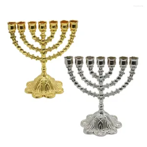 Świeczści 7 Oddział żydowskiego metalowego bazy kwiatów Uchwyt Vintage Menorah Ornament Temple Candlestick Stand For Home Dropship