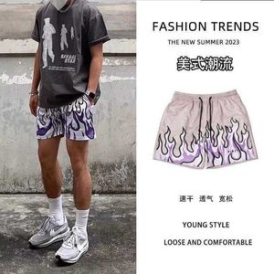 Shorts maschile American Flame Casual Shorts Mens Trendy Teen Street Style Hip Hop Sports Sports 3/4 Pants H240508