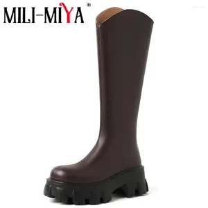 BOOTS MILI-MIYA CHEGA MULHERES COURO DE COURO DE COURO ALTO ROUNO ALTO ROUNO DE FOI DE ALIMENTOS DE ZIPPERS CLASSIC Classic Concise Big Size 34-40