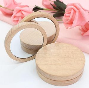 Wood Small Round Mirror Pocket Pocket Mirror Mini Makeup Mirror Fare di nozze Gol Regalo Custom Logo WWA1429841650