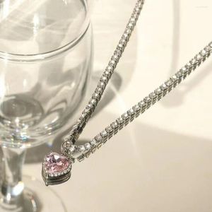 Chains Rhinestone Y2K Pink Heart Necklace Alloy Korean Style Love Zircon Choker Jewelry Accessories Charms Crystal Clavicle Chain Girl