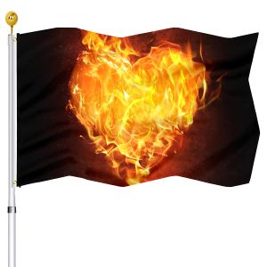 Acessórios Love Flag da bandeira do coração Fantasia Chama Vivid Color Double Stitched Fire Banners With Brass Grommets House Indoor Outdoor Decoration