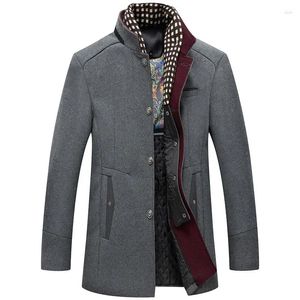 Trench de trincheira masculina O outono do inverno masculino lã mistura colar de cachecol resistente a frio sobretudo de lã duplo casual casual