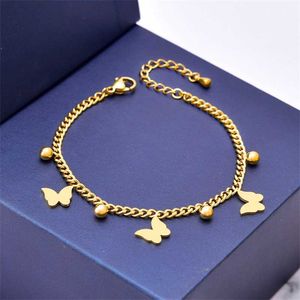 Bangle 316L из нержавеющей стали новая мода, изящные ювелирные украшения минимализм сварки 3 бабочки формы шарика толстые цепные браслеты для женщин