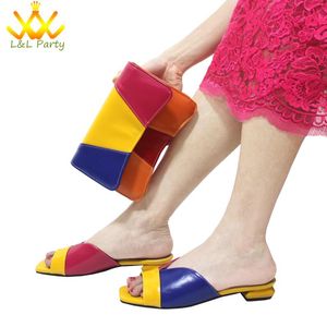 Dress Shoes Comfortable Low Heels Slipper With Bag To Match In Yellow Color Italian Special Design For Garden Party