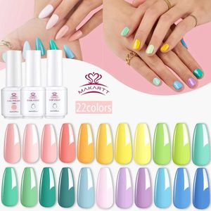 Nail Gel Makartt Polish Kit- Pastel Yellow Pink Red Blue Green Purple Colors 8ML Base Top Coat Q240507