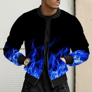 Men's Jackets European And American Selling Autumn Winter Jacket 3D Digital Printing Flame Pattern Thin Bomber