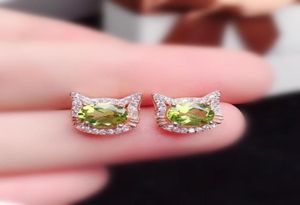 Stud Natural Peridot lub Topaz Cute Cat Carring 11ct2pcs kamień szlachetny 925 srebro na biżuterię grzywną x216903017230