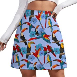 Kjolar fåglar blommor kjol kvinnor tukaner och papegojor kawaii mini sommar mode hög midja grafik överdimensionerad casual a-line